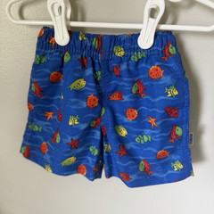 OshKosh Boys Fish Print Swim Trunks Drawstring Lined Elastic Waist Blue 6-9M