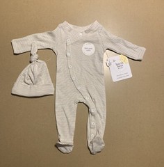 Burt’s Bees Micro Stripe Organic Cotton Jumpsuit Knot Hat Set Preemie in Fossil