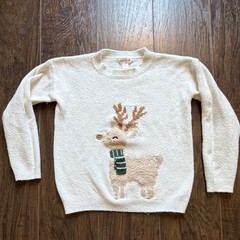 Cat & Jack 5T Cream Knit Pullover Sweater Deer Animal Print Long Sleeve