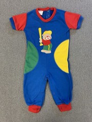 Vintage Sears Baby Toddler Romper Sleeper One Piece 12M Blue Baseball 80s 90s