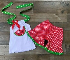 Watermelon Festival Red Green White Polka Dot Short Halter Summer Outfit