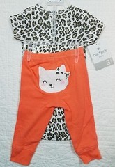 NEW CARTERS BABY GIRLS 2 PIECE SET TURN ME AROUND CAT LEOPARD ORANGE SIZE 3M,9M