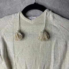 Mudpie Sweater Girls Small 12M-18M Beige Metallic Pullover Tassel Neck Knitted