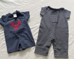 Gymboree 2pc Preemie Baby Clothes Lot: Blue Stripe & Lobster: up to 7 lbs