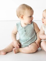Tane Organic Flamé Sleeveless Henley Romper Seafoam 3-6 months-Still $58
