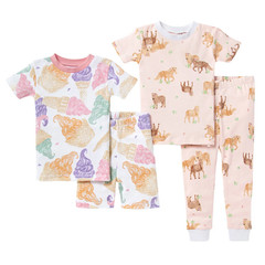 Burt’s Bees Girls 4-piece Pajama Set – Size 2T Pink Horses Ice Cream