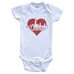 Retro Dublin Ireland Skyline Red Heart One Piece Baby Bodysuit