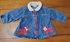 Vintage Denim Coat 6-9 Month Scottie Dog Patch Sherpa Collar Heart Button Jacket