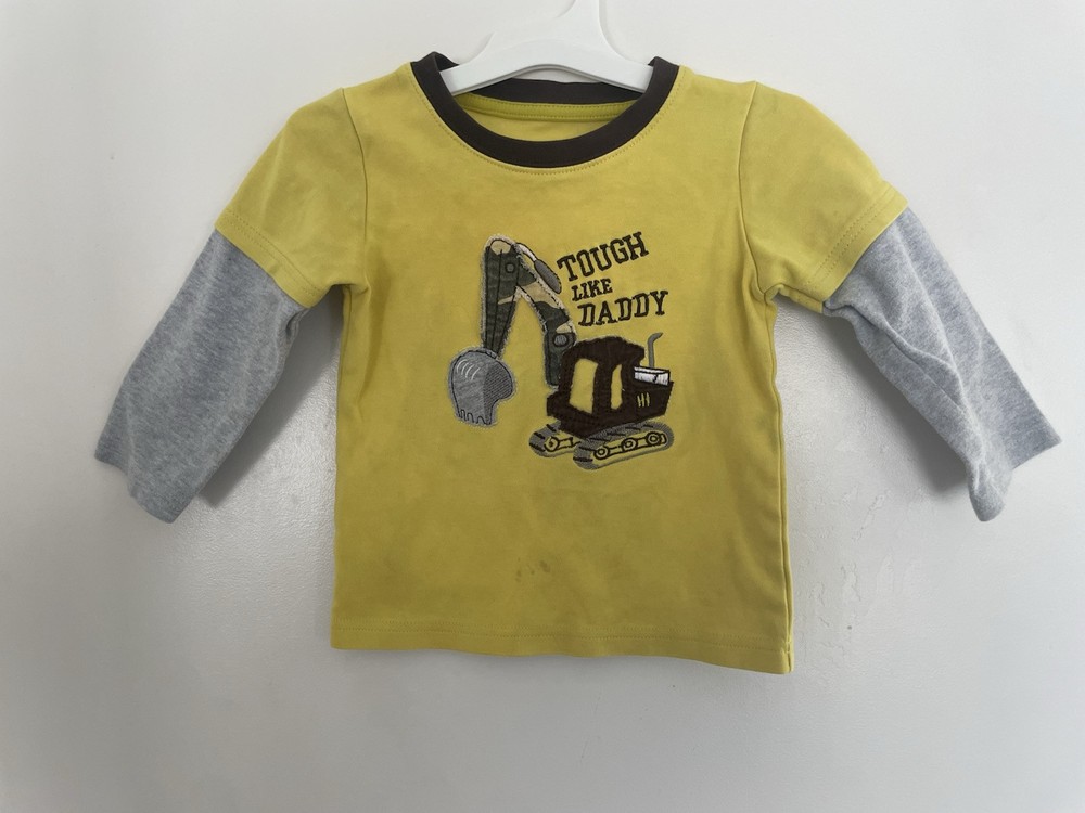 Toddler Boys Tough Like Daddy Excavator Truck Applique 2-In-1 Shirt Yellow 3T