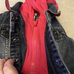 Arizona Jeans Denim Jacket Hooded Baby Girls 6M Blue With Hot Pink Floral Spring