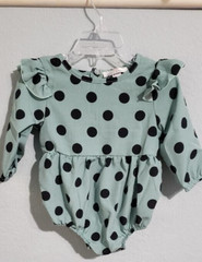 Bailey’s Blossoms Baby Girl Green Black Polka Dot One Piece Romper S 12-18 M NEW