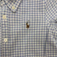 Ralph Lauren Toddler Boys Blue Gingham Pique Short Sleeve Button Down Shirt 24M