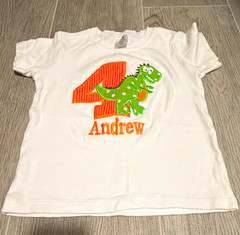 Andrew 4T White Cotton Short Sleeve Crew Neck Dinosaur Graphic T-Shirt “4”