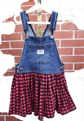 4T OshKosh B’Gosh Girls Overall Dress Jumper Blue Denim Red/Black Buffalo Checks