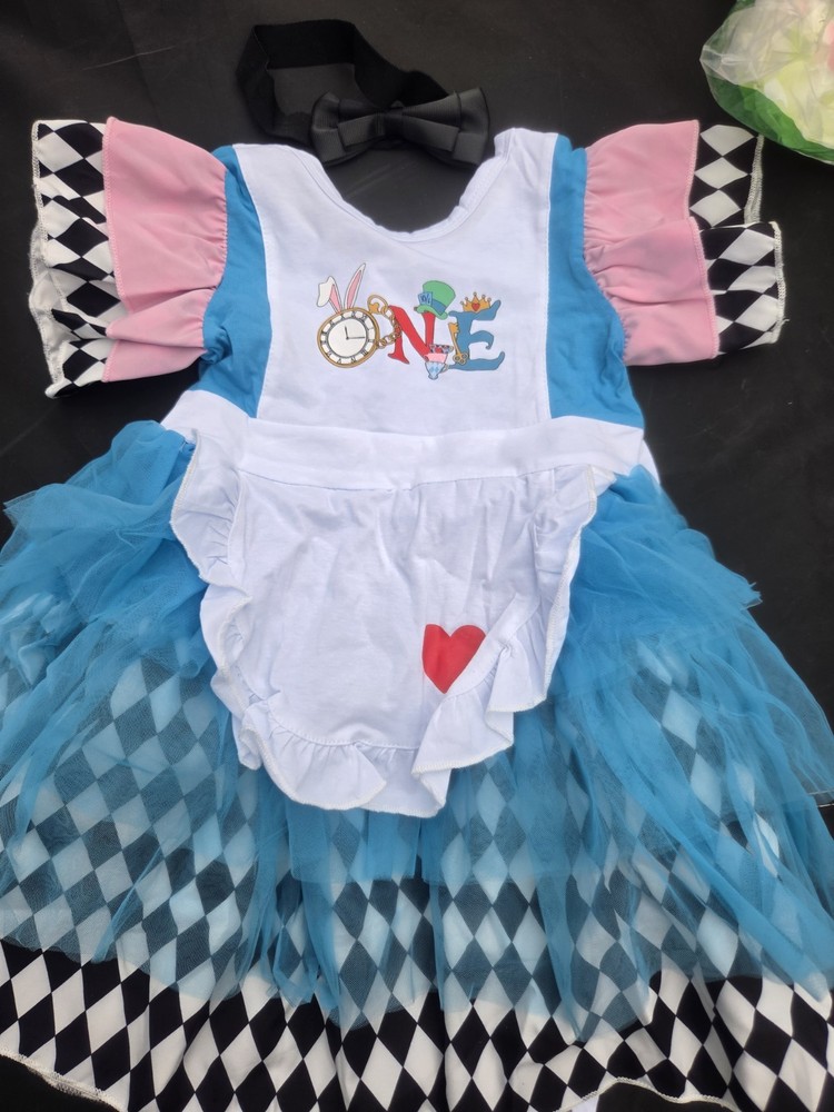 Alice in Wonderland birthday girl dress With Headband size 12 to 18 months