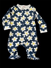 E=MC (Easy Magnetic Closure) Blue/White Floral 100% Cotton Footie-Newborn