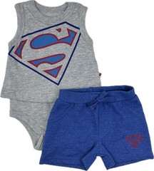 DC Comics Baby 2 Pc Grey Blue Cotton Superman Tank Top Bodysuit Shorts Set 0-3 M