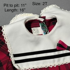 Toddler 2T Red Black Plaid Puff Sleeve Dress Peter Pan Collar Bow