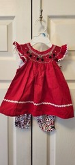 New Baby Girl Hartstrings Smocked Ric Rac Red Cherry Floral Top Pants Set 6/9 M