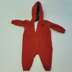 Ralph Lauren Coverall Infant 6 Month Brick Red Snap Bottom 1-Piece Hoodie Pocket