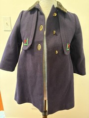 Vintage 1960s F.W. Fischer Girls Wool Pea Coat Navy Blue Size 6 WPL180 5462/1