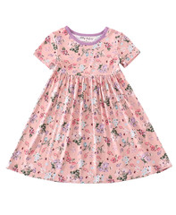 NWT Abby & Evie Floral Bamboo Twirl Dress 3T Short Sleeve Pink Rose Pullover
