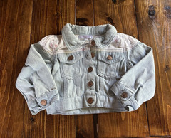 Tahari Girl Girls Denim Jacket Blue Floral Button Front Pockets Collared 12M