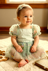 NWT ODASDO Baby Girl Green Floral Romper Dress Size 100 (12-18 Mo)