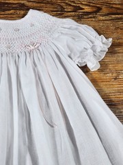 VTG Will’beth White Smocked Dress Delicate Rose Girl 24 Months Baptism Heirloom