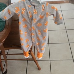 Child of Mine by Carter’s 0-3M Gray/Orange Fox Fleece Snap One-Piece LS