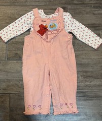 Sesame Street Vintage Y2K Elmo & Dorothy Courdory Pink Overalls & Undershirt 18M
