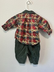 VTG 90s Baby Gap Exploration Corduroy Overalls Flannel Shirt Set Dog Theme 6-12