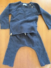 1+ In The Family (Spain) Black/Grey Stripe Brushed Cotton Blend Pants Set-9Mos