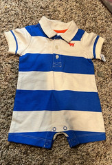 Carters Blue White Striped Short Sleeve Collared Romper One-Piece Snap Closure