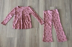Carter’s 2 Piece Set Flared Pants Top Pink Heart Cotton Girls 2T Boho 70s Hippie