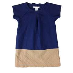 Janie & Jack Derby Darling Dress 3T Toddler Girl Navy Tan Brown Bow And