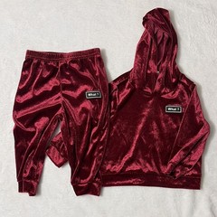 SHEIN 2pc Velour Hoodie & Pants Set Burgundy 9-12M Unisex Fall/Winter