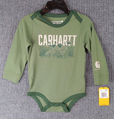 Carhartt Baby Boys 12 Mos Green Long Sleeve Bodysuit Dog Hunting NEW
