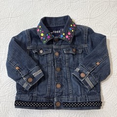 Baby Gap Denim Jean Cropped Jacket Elephant Girl’s Sz 18-24 Months Blue