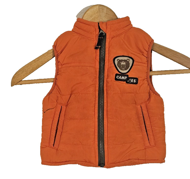 Carter’s Camp 85 Orange Puffer Vest Baby Boy Size 12 Months Adorable Minor Flaw