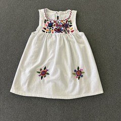 Toddler Girls Hand Embroidered Dress 12 Months Floral Guatemala Jardinita White