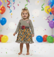 Ann Loren Toddler Dress 2T 3T Floral Ruffle Twirl Long Striped Sleeve Boutique