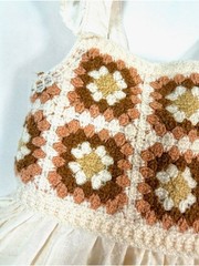 HAUTE HIPPIE Girls Boho Crochet Dress Cream 12M Cottagecore Granny Squares Retro