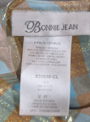 Bonnie Jean Turquoise Gold Fit Flare Dress Party Dress Sleeveless Back Tie 2T