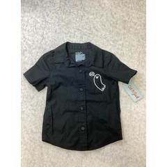 Cat & Jack Boys Black Ghost Embroidered Button Down Shirt 2T Halloween NWT