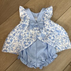 Gymboree Dressed Up Blue Floral Romper with Satin Bloomers New- Size 6-12 months