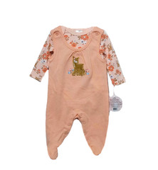 NWT Little Beginnings Girls Floral Deer Overall Set 0-3 Months Bodysuit Peach