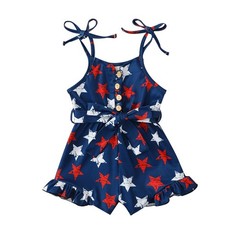 Toddler Girl 4th of July Outfit American Flag Romper Stars Stripe Print Girls…