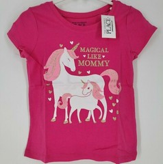 The Children’s Place Girls Unicorns T-Shirt – Magical Like Mommy – 2T or 3T PINK