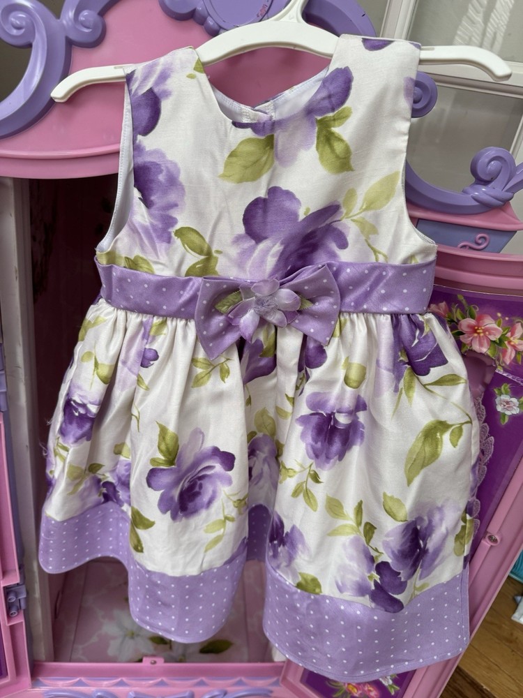 Girls Floral Dress Size 3T Sleeveless Purple & White Dress Excellent Condition